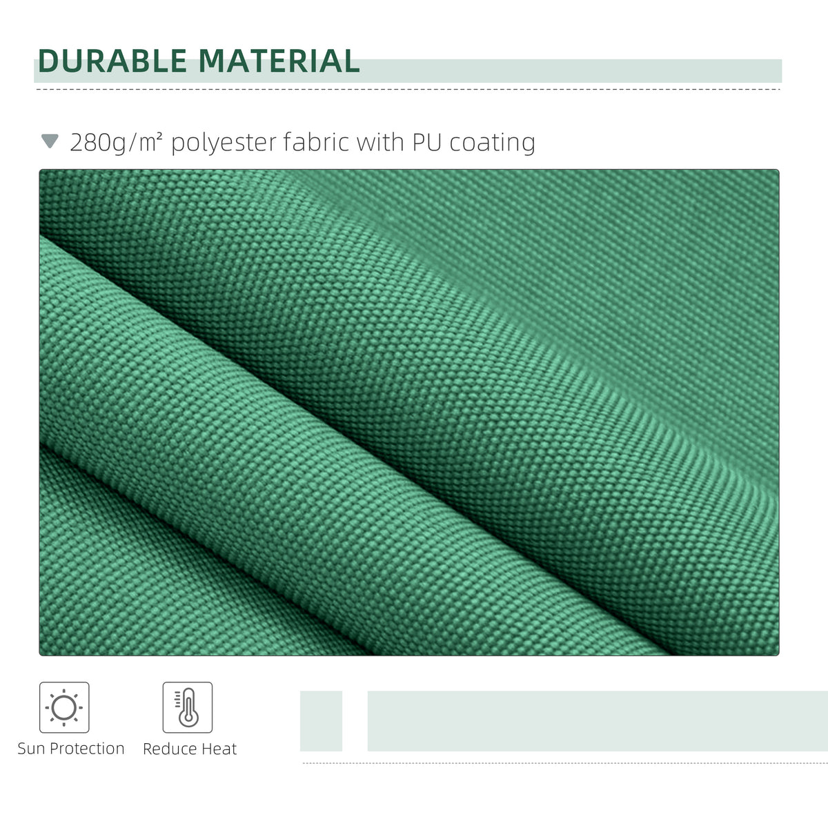 Close-up of textured green polyester awning fabric
