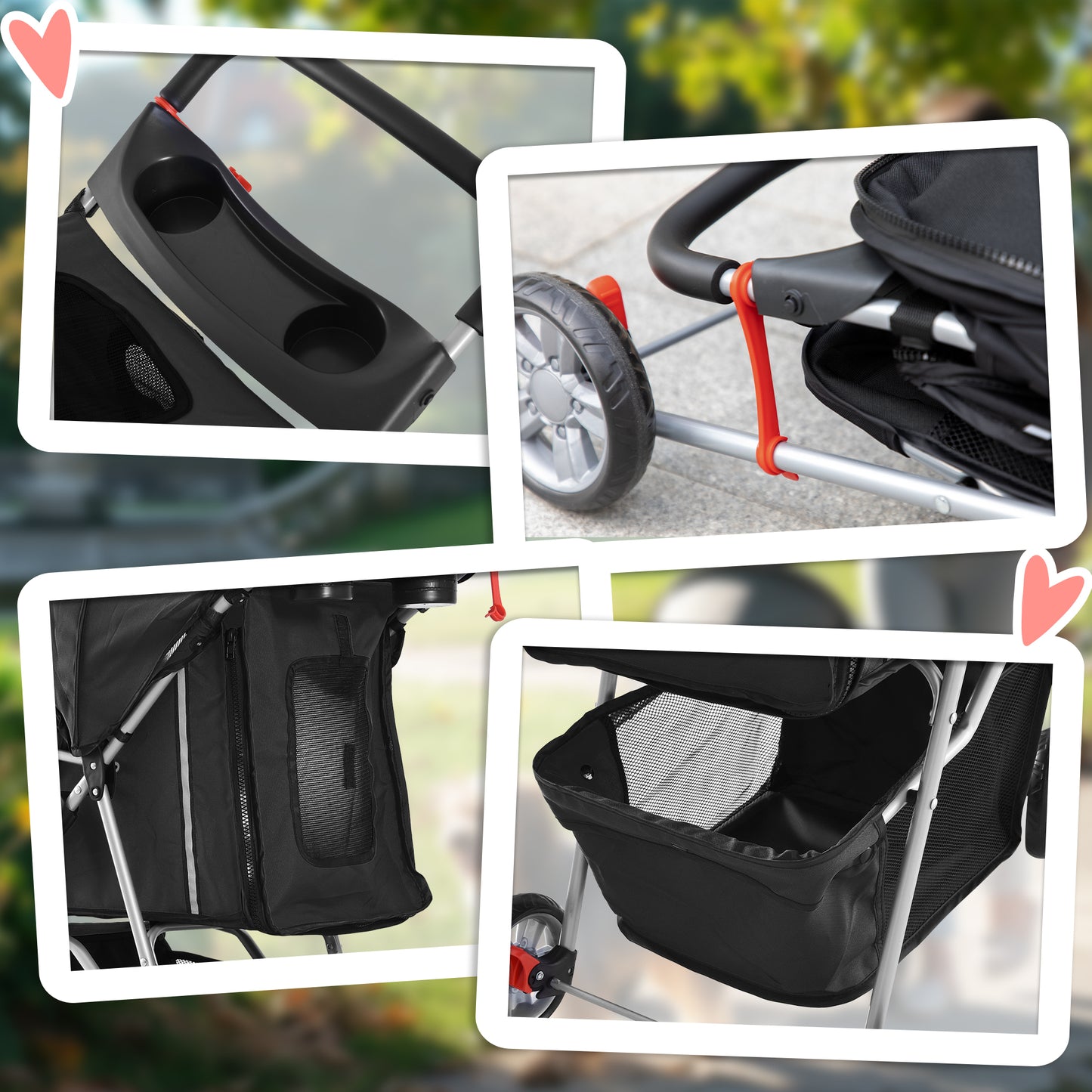 PawHut 3 Wheel Pet Stroller for Small and Miniature Dogs, Black
