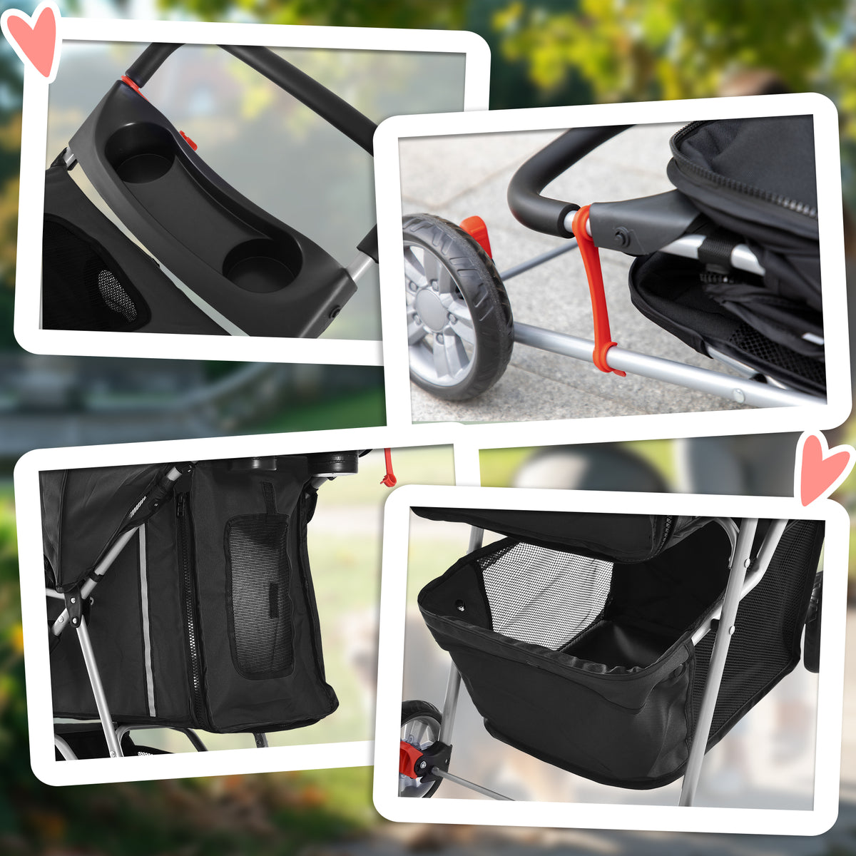 PawHut 3 Wheel Pet Stroller for Small and Miniature Dogs, Black