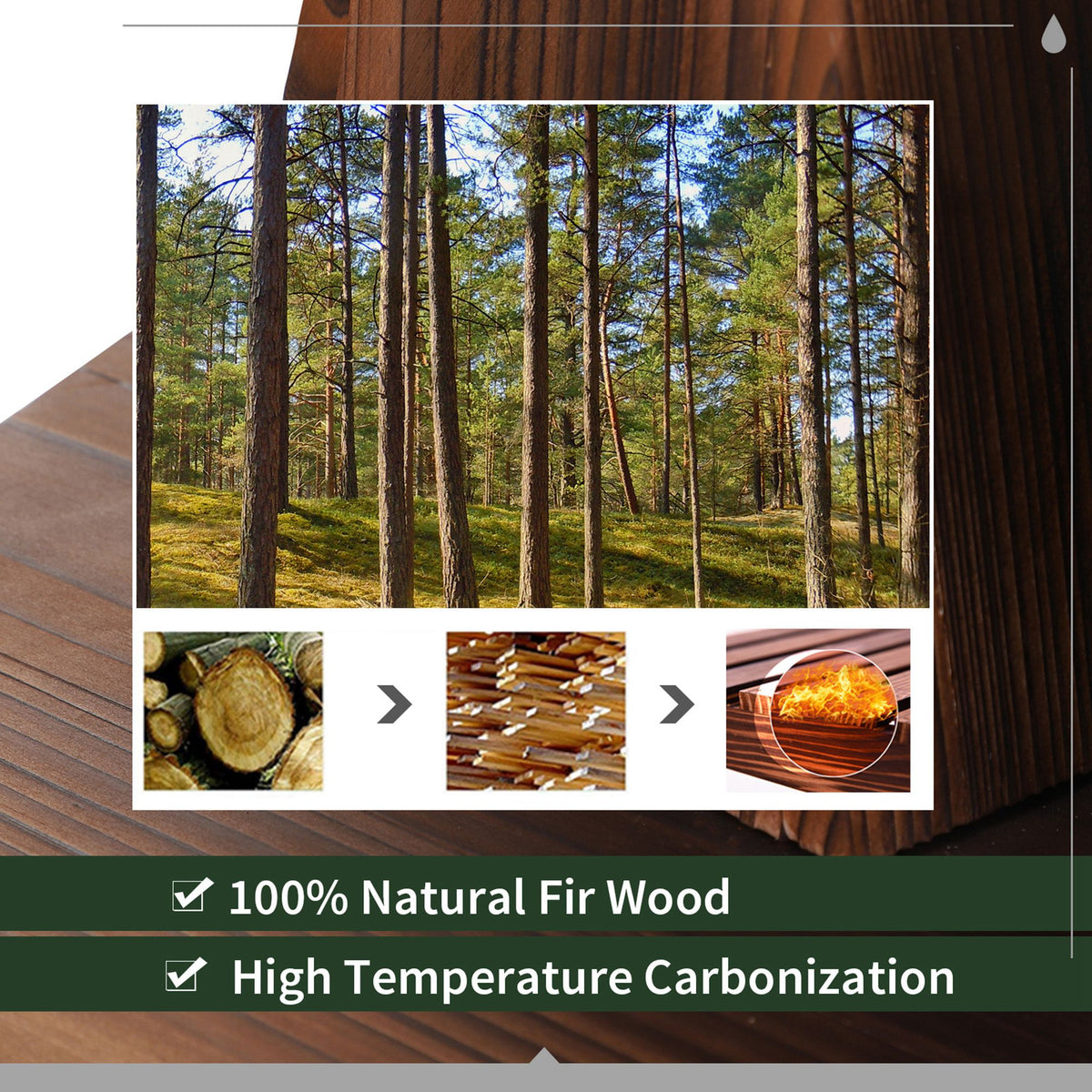 Wood grain and carbonization graphic for the fir wood water pump fountain