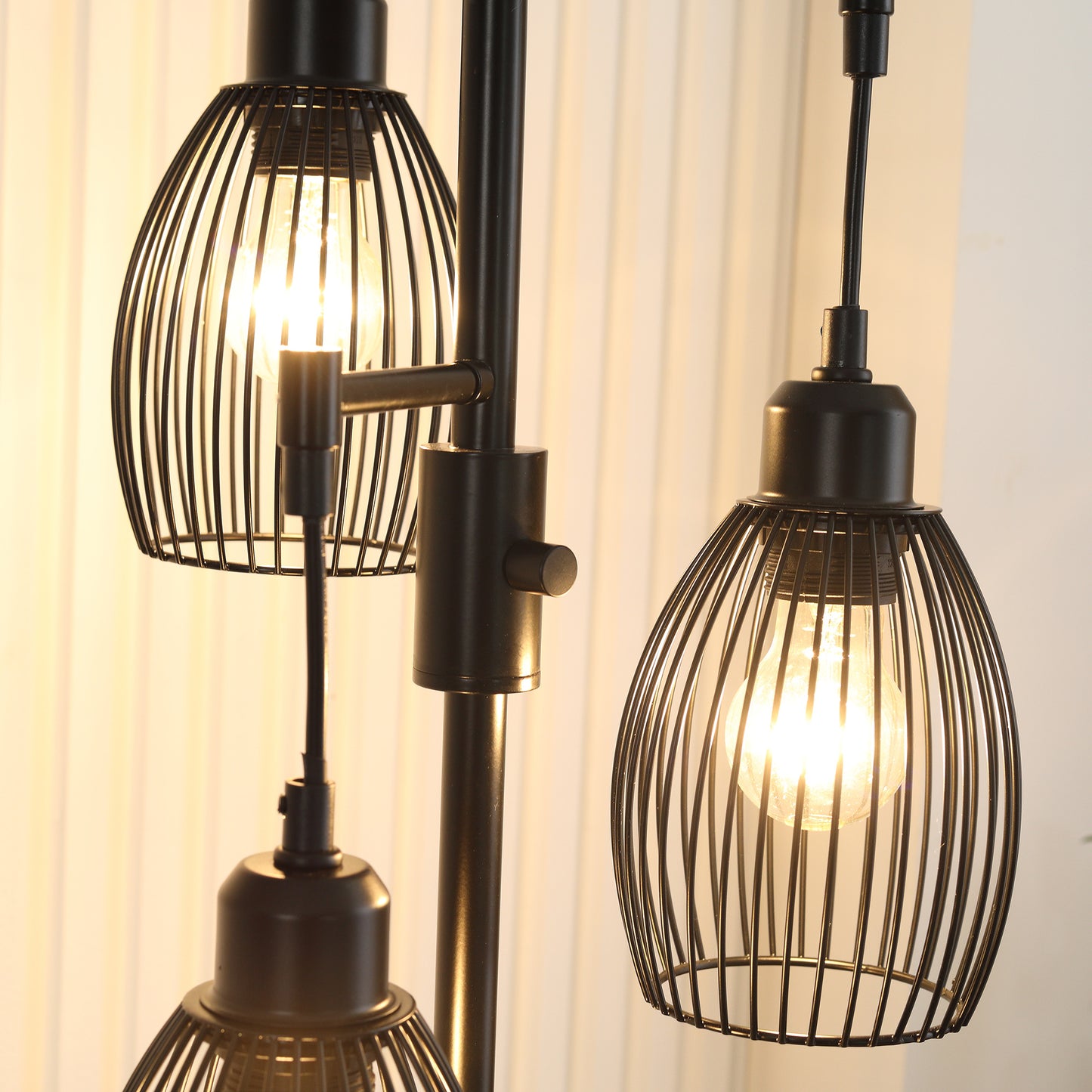 HOMCOM 3-Light Floor Lamp, 170cm Industrial Dimmable Standing Lamp with Steel Wire Cage Lampshades for Living Room, Bedroom, Dining Room, Study, Bulb Not Included, Black