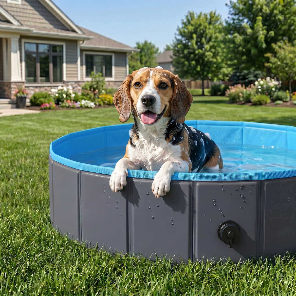 PawHut Foldable Dog Pool for Puppies and Ducks Dog Paddling Pool Bath Tub, Dark Grey, 100 x 30 cm