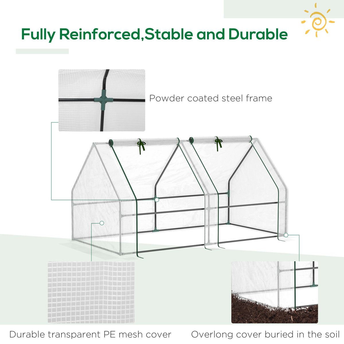 Mini greenhouse with reinforced steel frame and transparent PE mesh cover