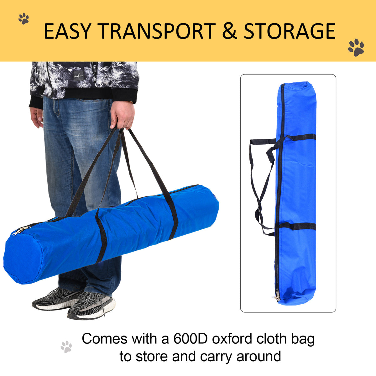 Blue carry bag with shoulder straps for storing and transporting dog agility equipment