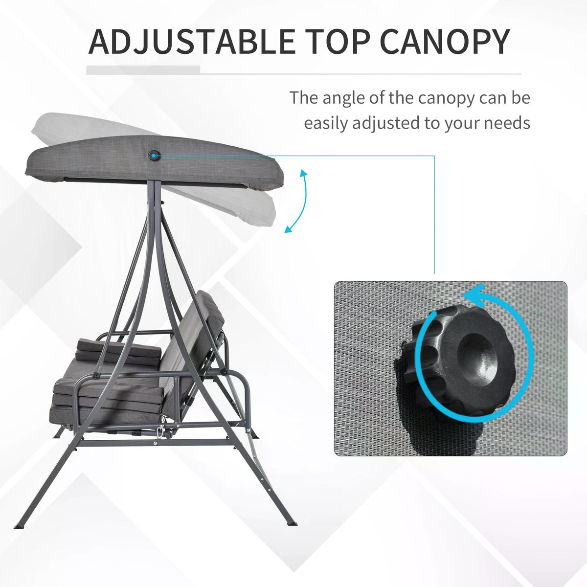 Outsunny swing chair with adjustable canopy angle and adjustment knob