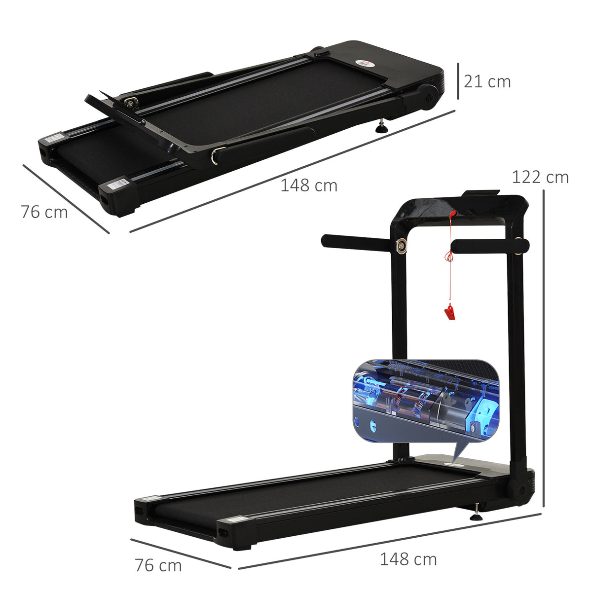 HOMCOM Folding Treadmill, 1.85HP Installation-Free Walking Jogging Running Machine, 12KM/H with 12 Pre-Programs and LED Display for Home Gym Office