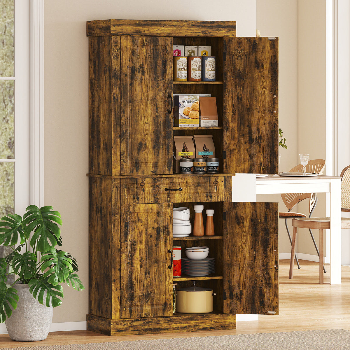 HOMCOM Tall Kitchen Cupboard, Kitchen Pantry Cabinet with Drawer, Shelves, Brown