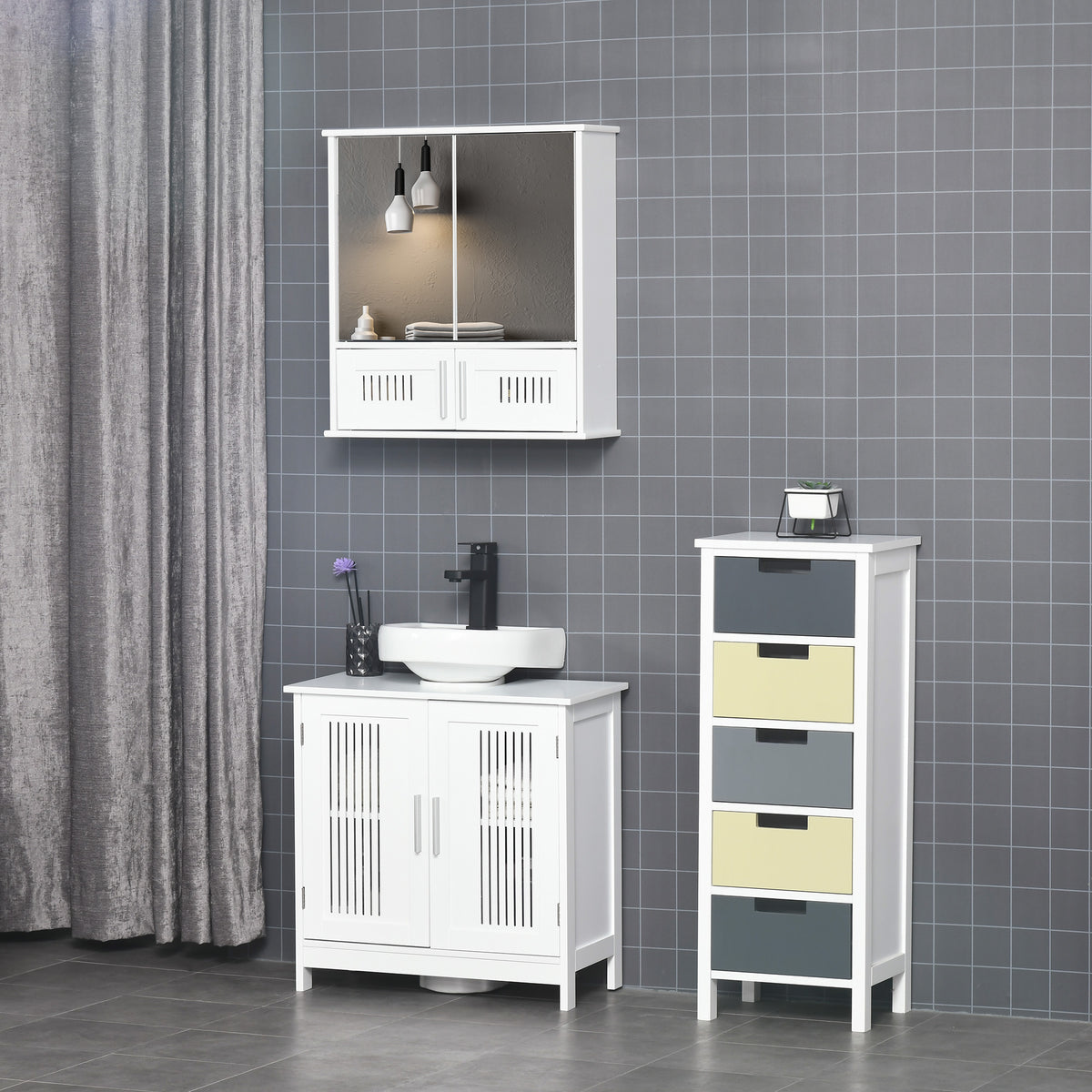 kleankin white wall-mounted bathroom cabinet shown above a sink