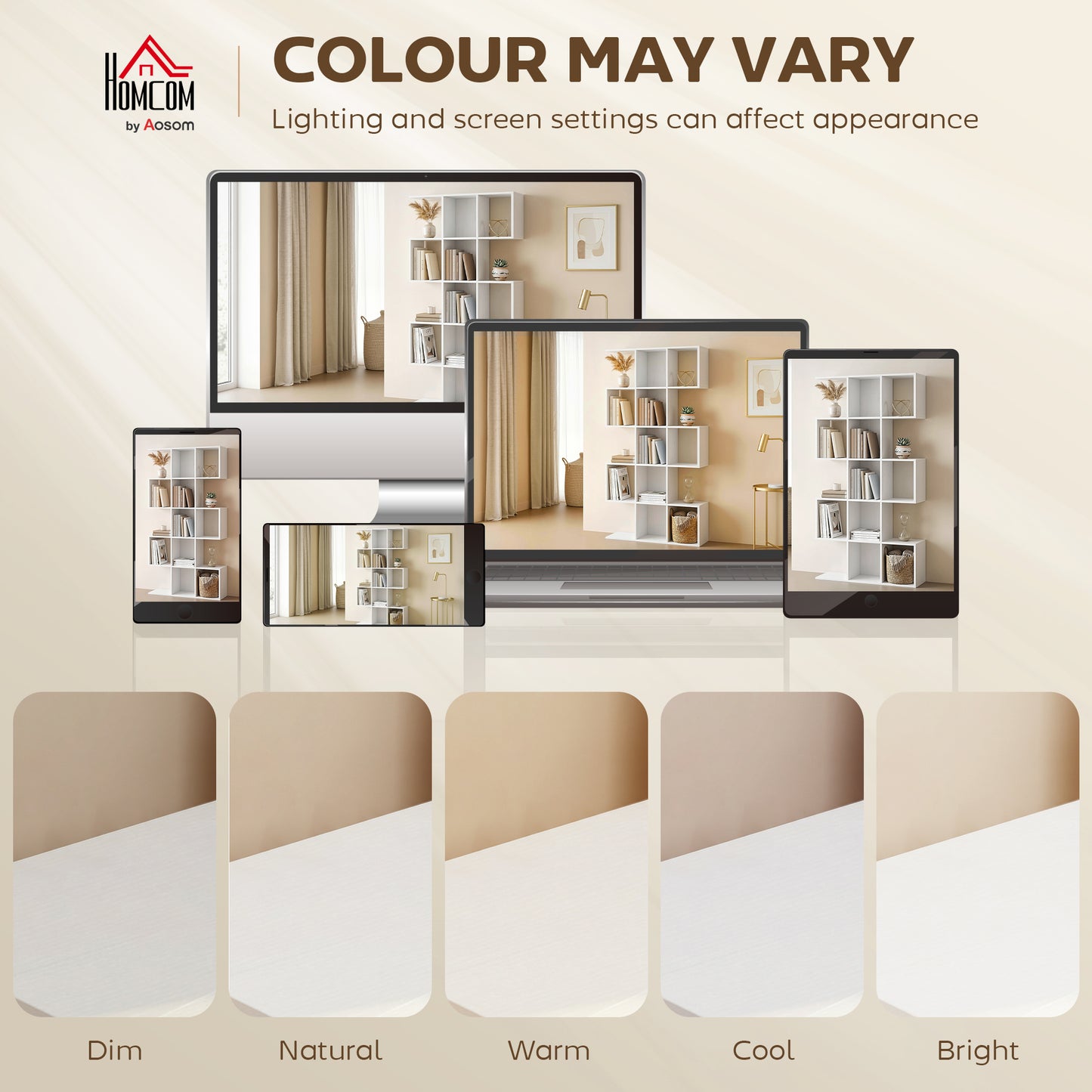 HOMCOM 5-Tier Bookshelf, S Shaped Geometric Bookcase with 15 Compartments, White Wood Effect