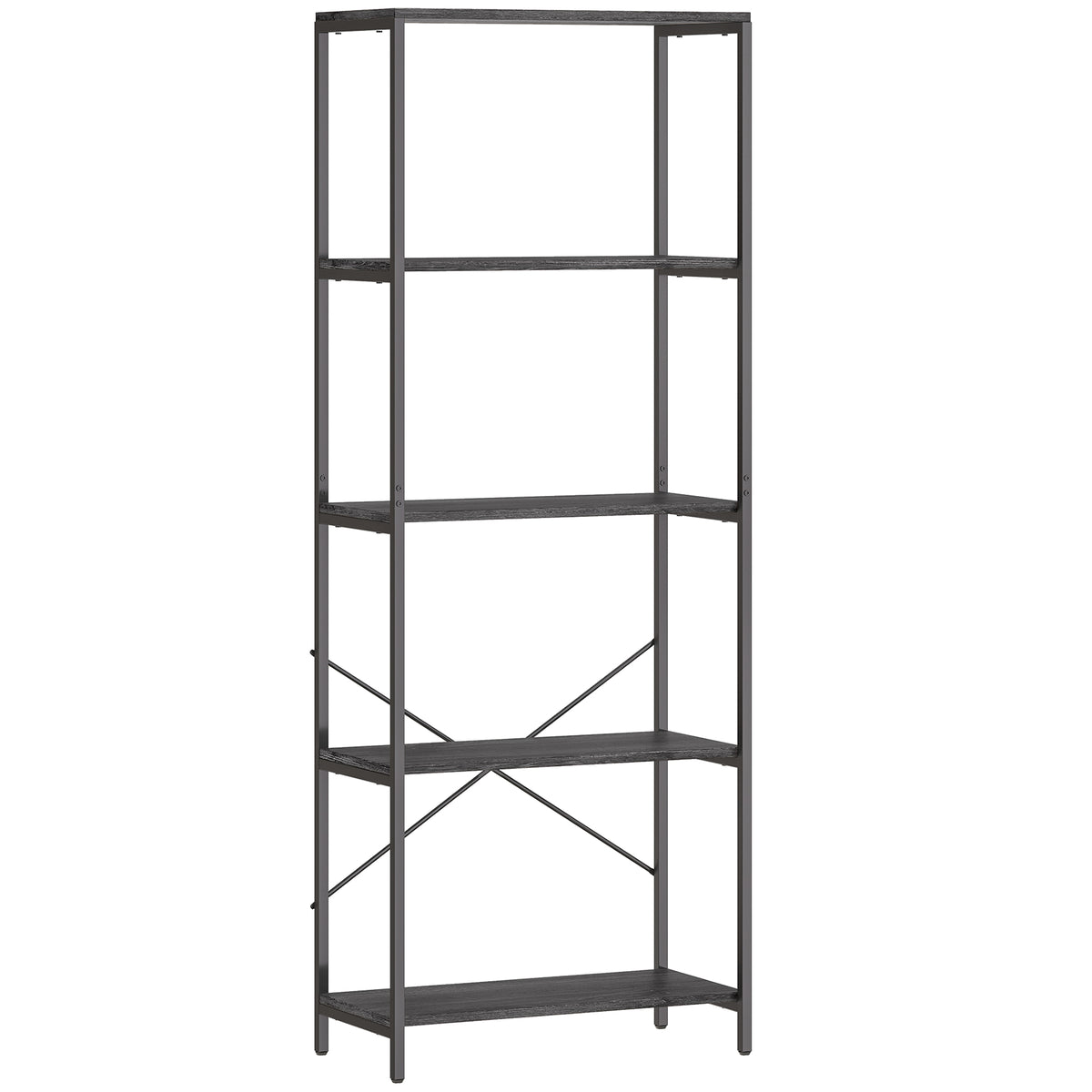 Photo of HOMCOM 5-Tier Bookshelf, Industrial Bookcase with Metal Frame - Dark Grey and Black in Black colour on a white background