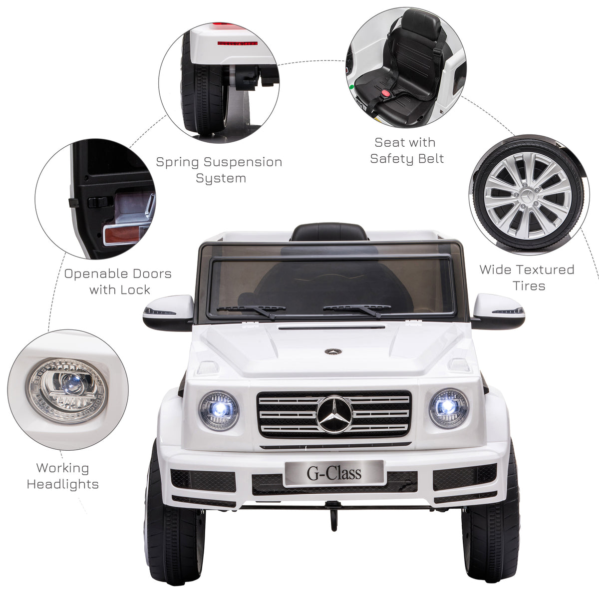 HOMCOM Mercedes Benz G500 Licensed 12V Kids Electric Ride On Car Toy with Parental Remote Control, 3-8 Years Old - White
