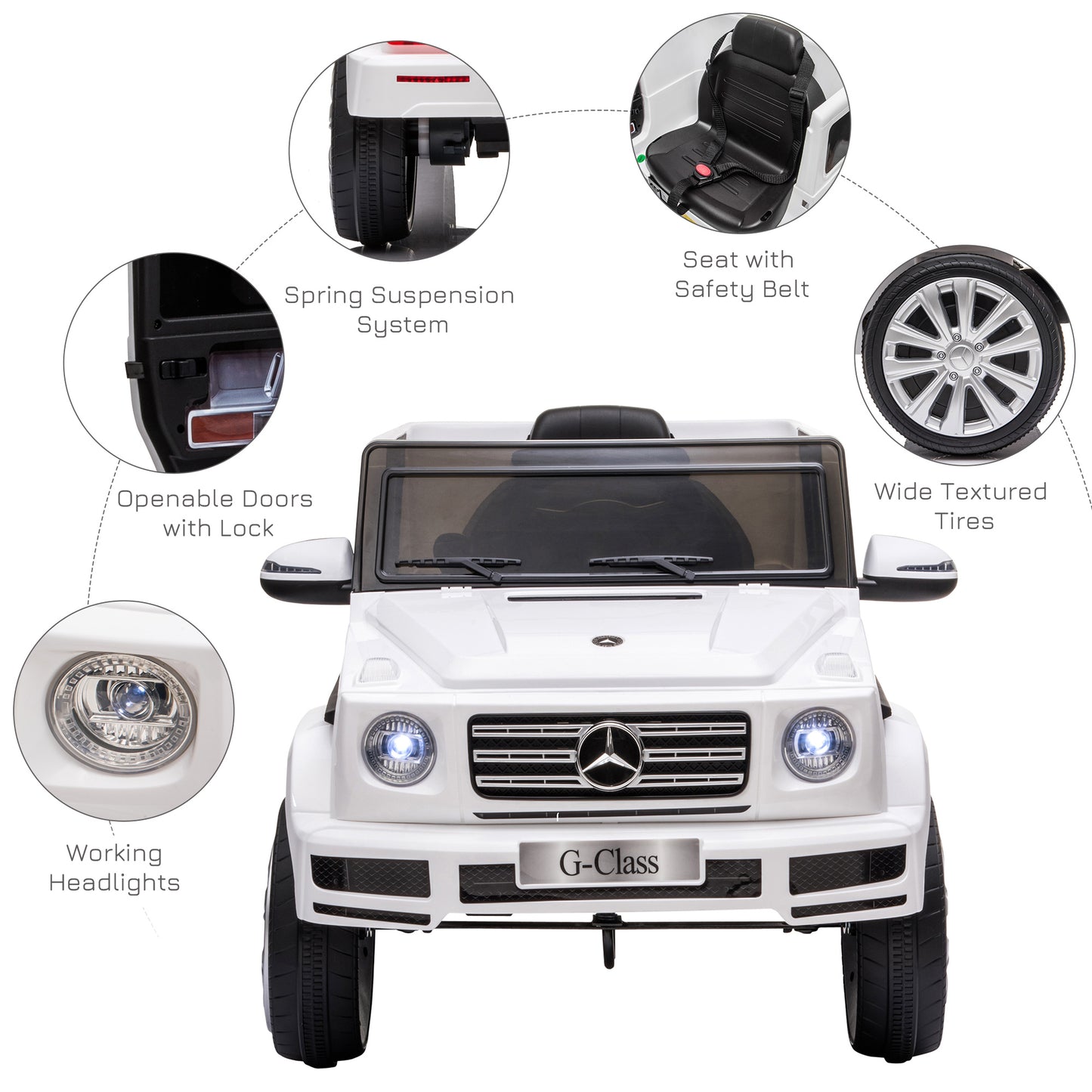 HOMCOM Mercedes Benz G500 Licensed 12V Kids Electric Ride On Car Toy with Parental Remote Control, 3-8 Years Old - White