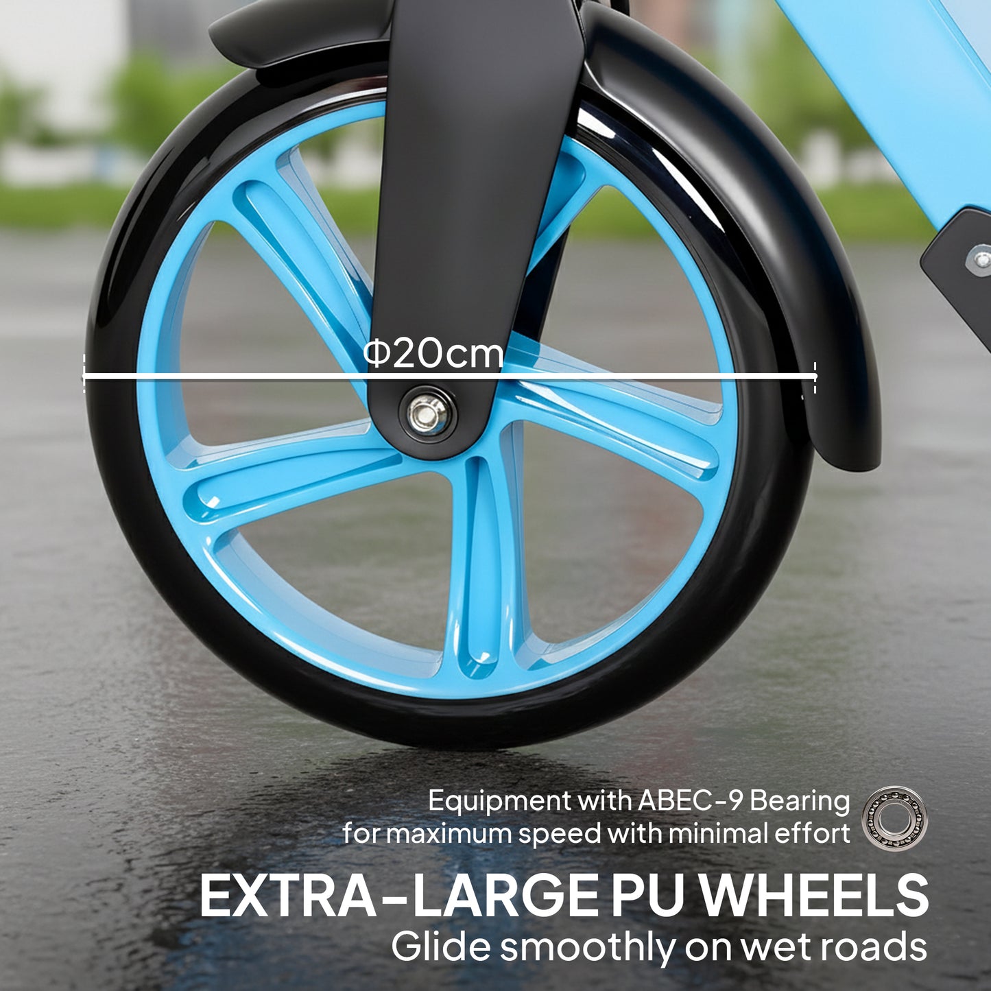 HOMCOM One-click Folding Kick Scooter for 14+ w/ Adjustable Handlebar, Push Scooter with Kickstand, Dual Brake System, Blue