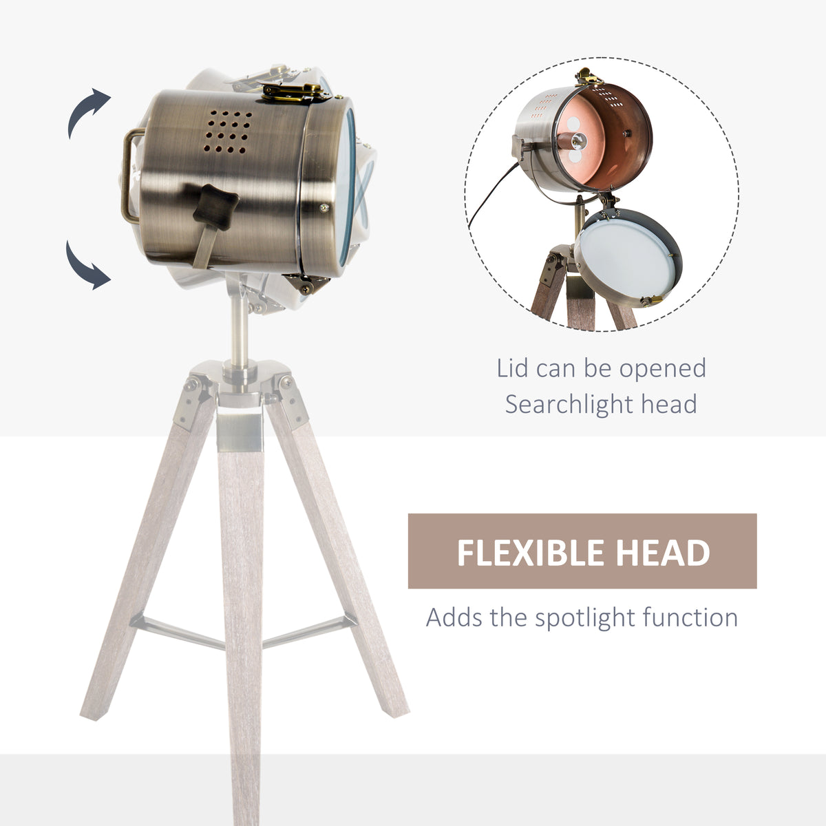HOMCOM table lamp with adjustable metal spotlight head, shown tilted and open