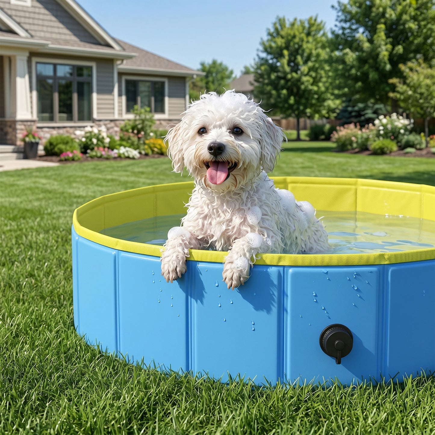 PawHut Foldable Dog Pool for Puppies and Ducks Dog Paddling Pool Bath Tub, Blue, 80 x 20 cm
