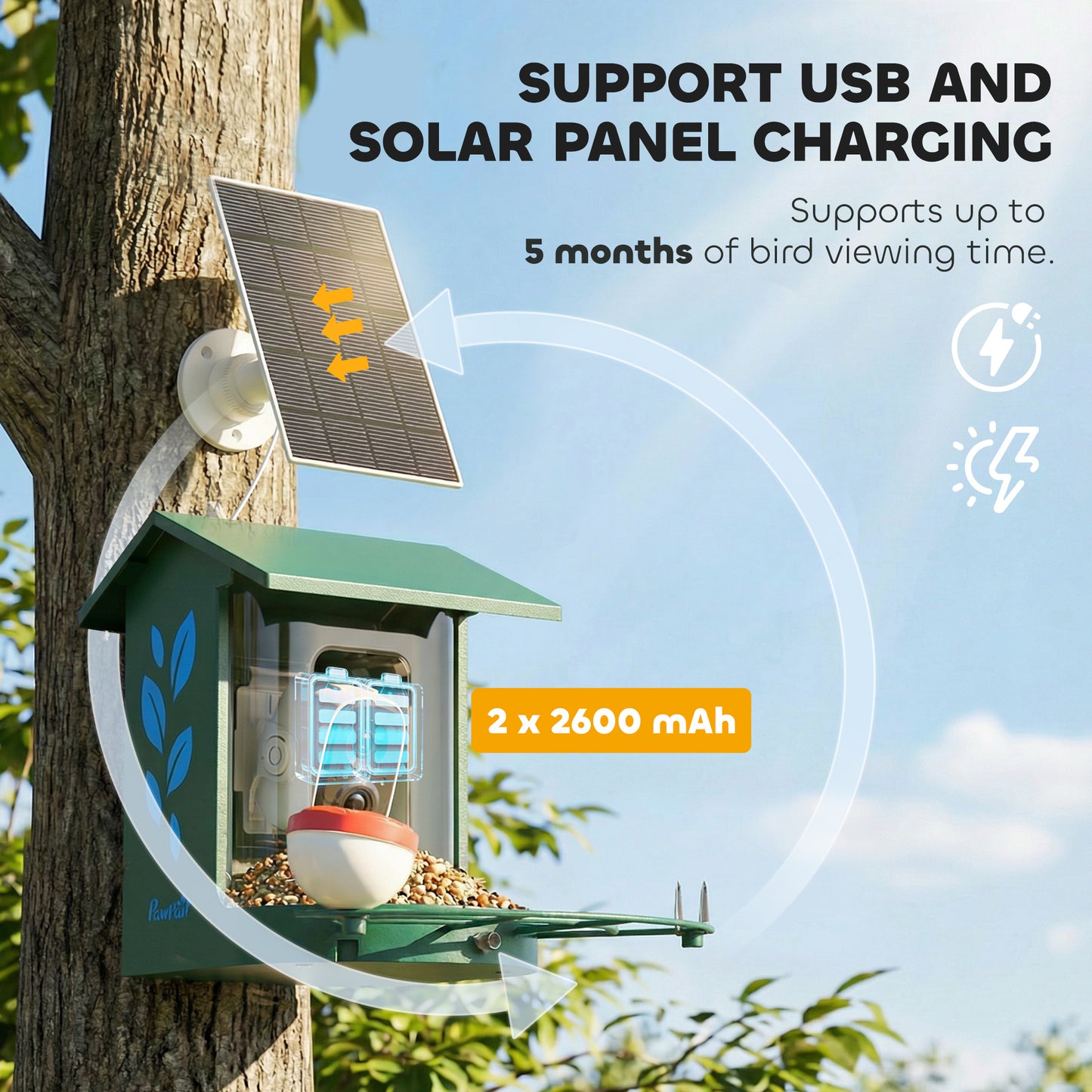 PawHut Smart Bird Feeder Camera 2K HD with AI Identifies 16,000+ Species, 2K HD Auto Capture Video, APP Instant Notifications
