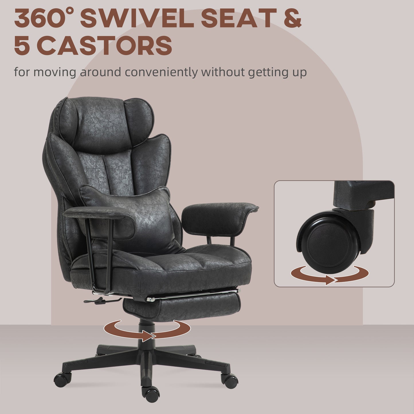 HOMCOM Executive Office Chair, Ergonomic Desk Chair with Foot Rest, Lumbar Support, Reclining Function and Wide Seat, Black