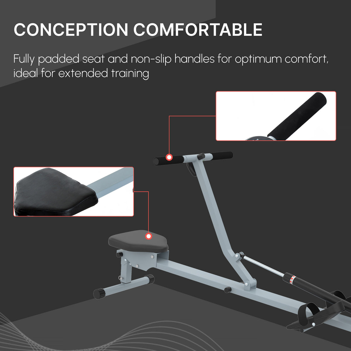 HOMCOM rowing machine highlighting the padded seat and non-slip handle