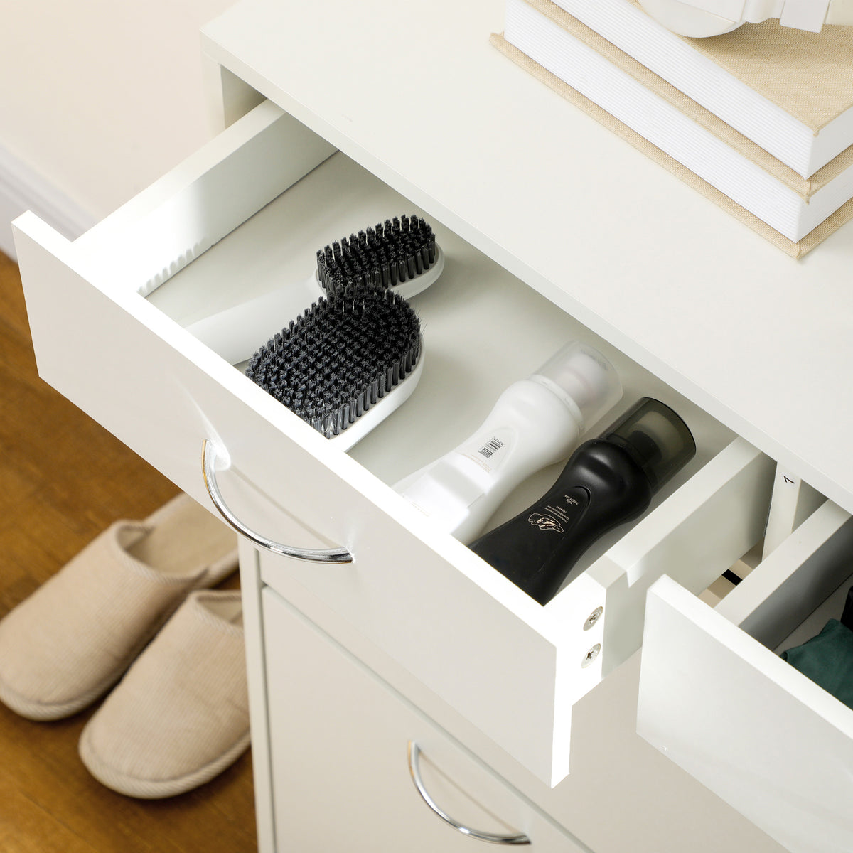 HOMCOM Narrow Shoe Storage with 2 Flip Drawers and Adjustable Shelves Shoe Cabinet Organizer for 12 Pairs of Shoes, White