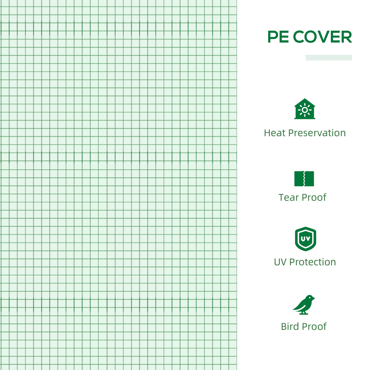 Green PE greenhouse cover with heat, tear, UV and bird protection
