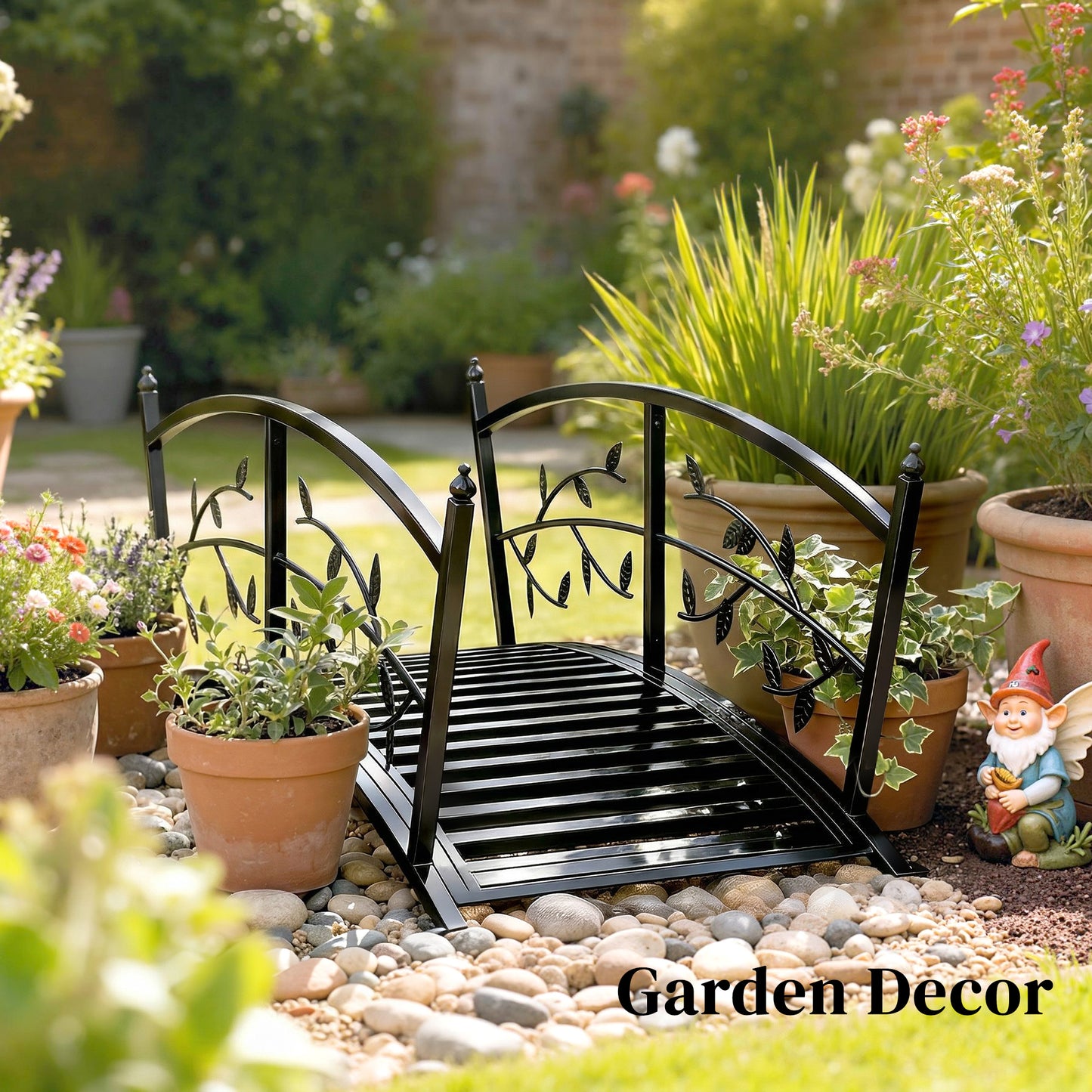 Outsunny 1.2M Metal Garden Bridge with Safety Railings, Outdoor Pond Bridge, Arch Decorative Footbridge for Creek Stream