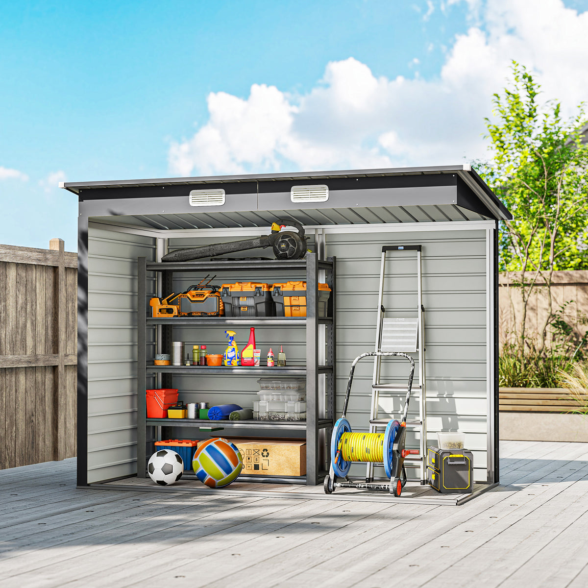 Outsunny 3.7 x 7.9ft Galvanised Steel Shed with Latched Door and Padlock Garden Storage Shed - Grey