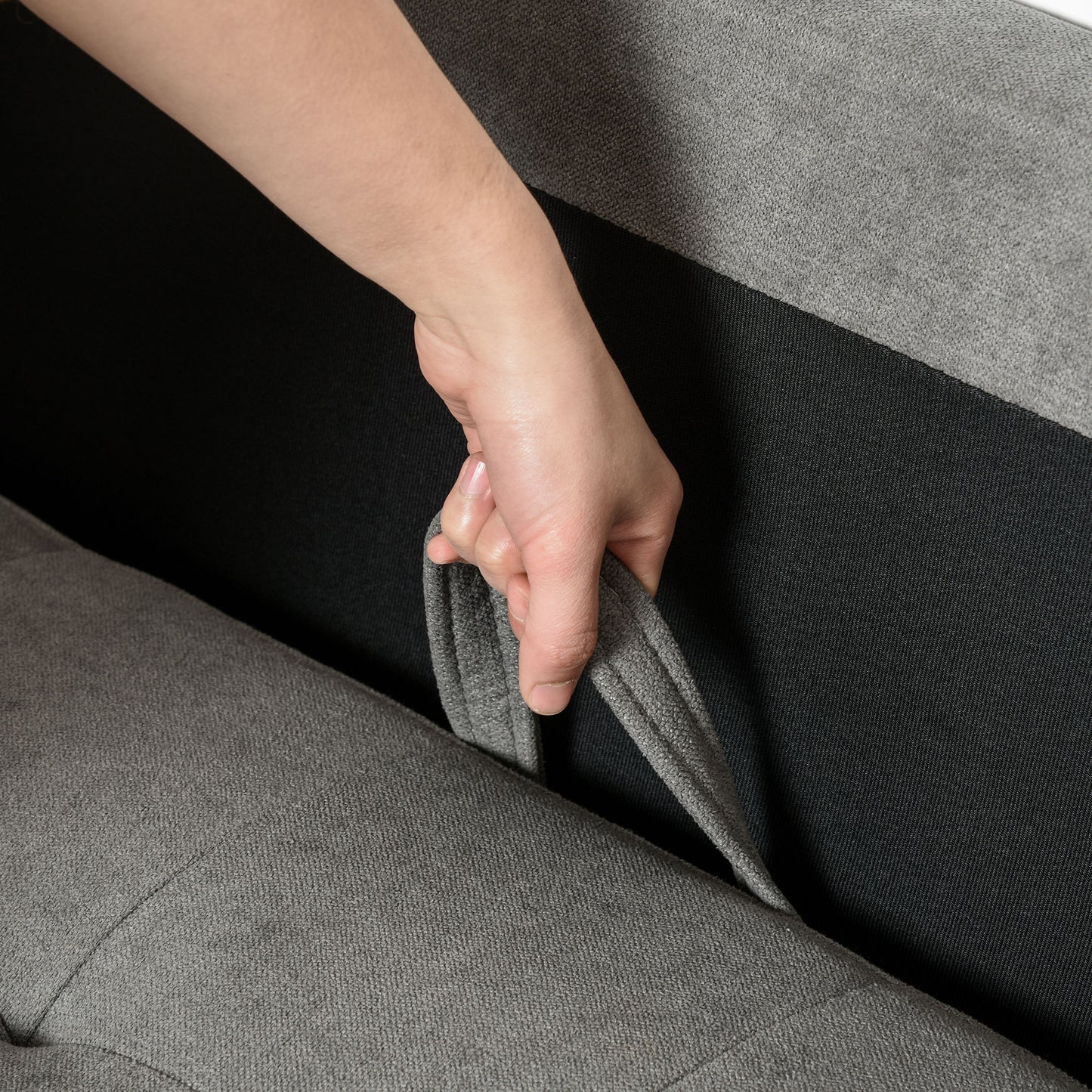 HOMCOM 3 Seater Storage Sofa, Fabric Couch with Hidden Under Seat Storage, Thick Cushions, Compact Space Saving Settee with Rubberwood Legs for Living Room, Apartment, Grey