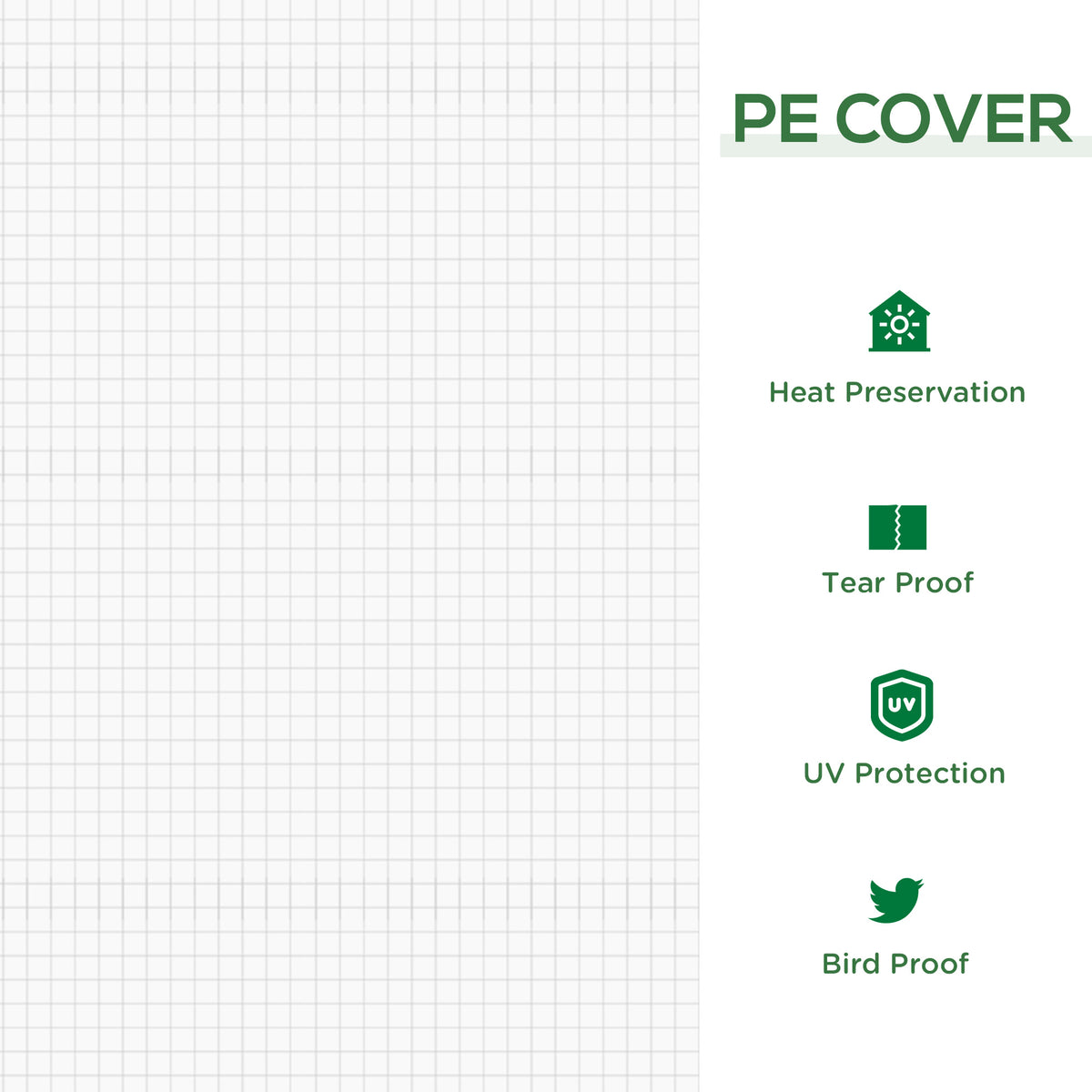 Close-up of transparent PE mesh greenhouse cover