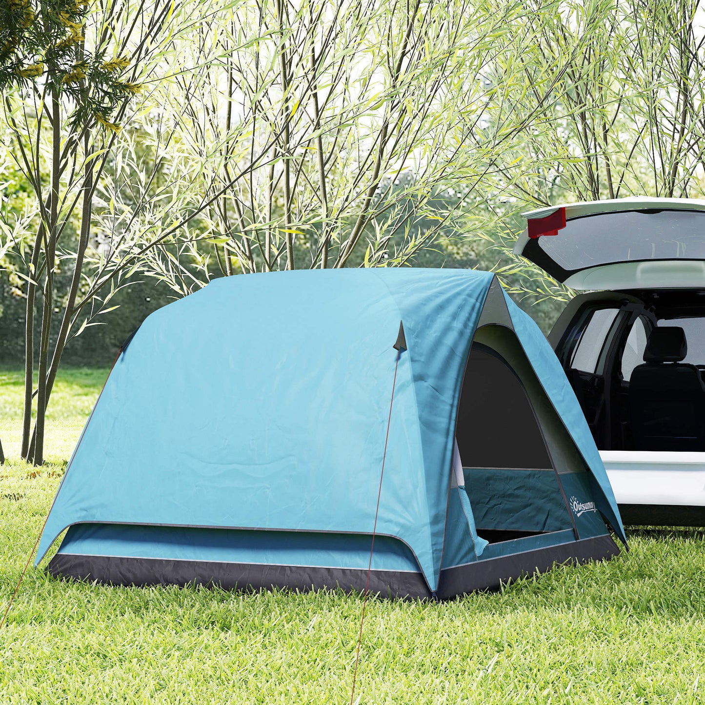 Outsunny Camping Tent, Easy Set Up 2-3 Man Tent with Sewn-in Groundsheet, 3000 mm Dome Tent w/ Mesh Windows, Navy Blue/Light Blue