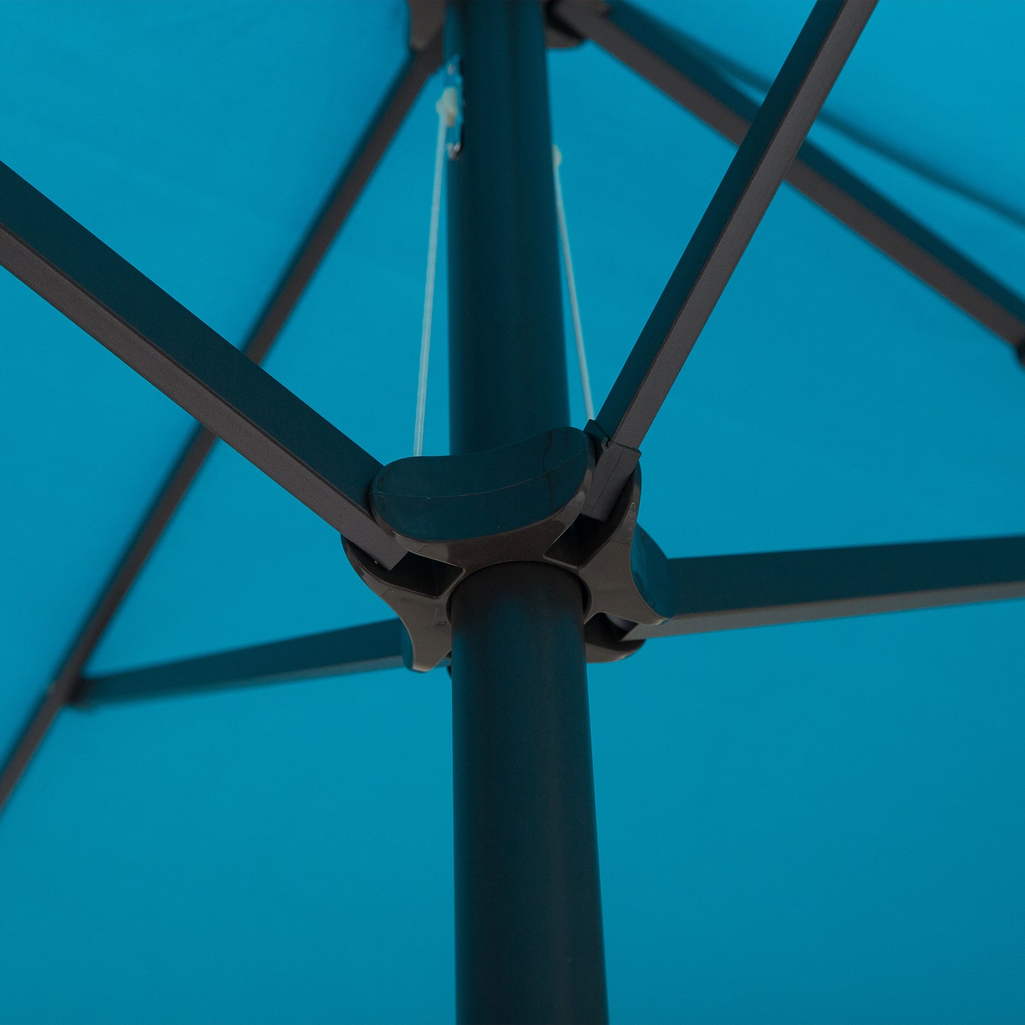 Outsunny double garden parasol showing the blue canopy underside and central pole joint