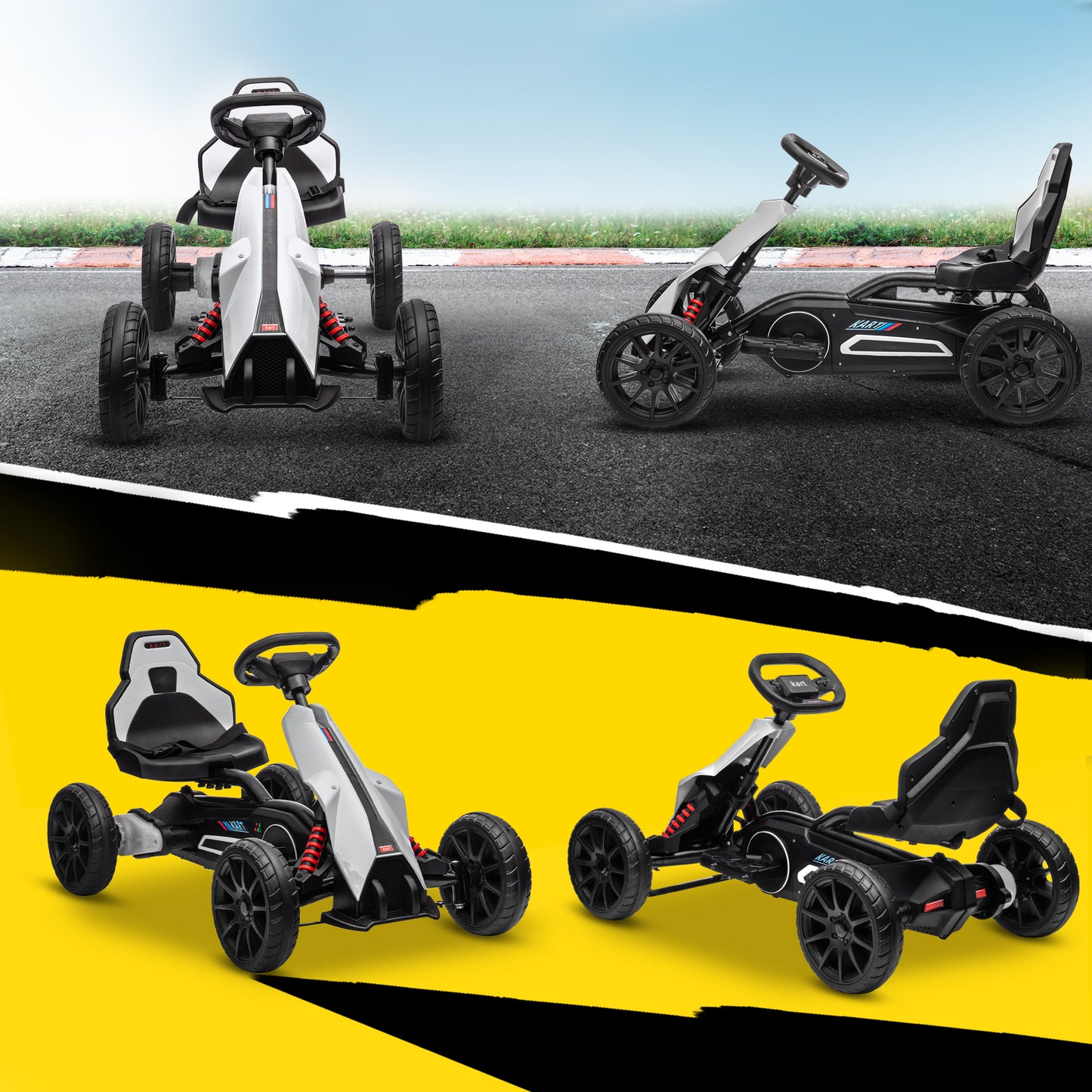 HOMCOM 12V Electric Go-Kart for Kids, Ride-On Racing Go-Kart, with Forward and Reversing Functions, for Ages 3-8 Years - White