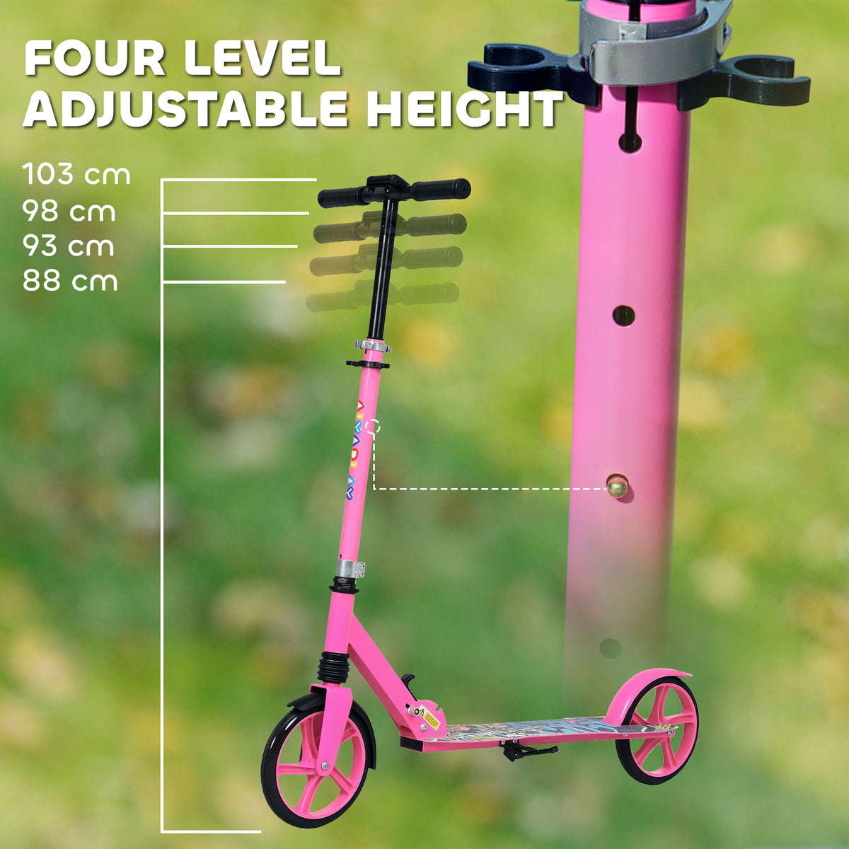 AIYAPLAY Foldable Kids Scooter with Adjustable Handlebar, 200mm Big Wheel, Rear Fender Brake, for Ages 6-12 Years, Pink