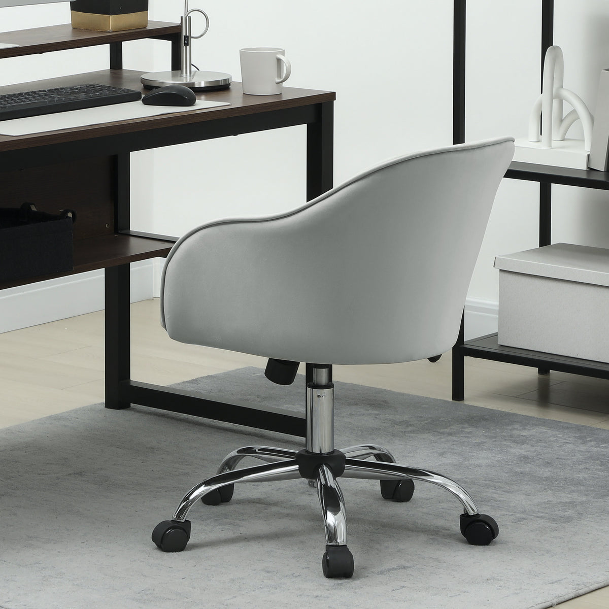 HOMCOM 46-56 cm Velvet-feel Office Chair - Grey