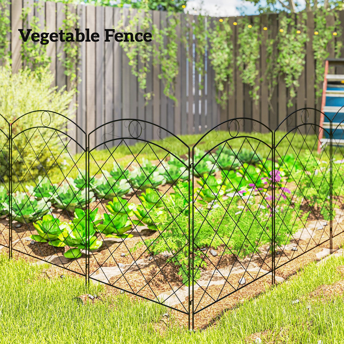 Outsunny Steel Decorative Outdoor Picket Fence Panels Set of 4, Black