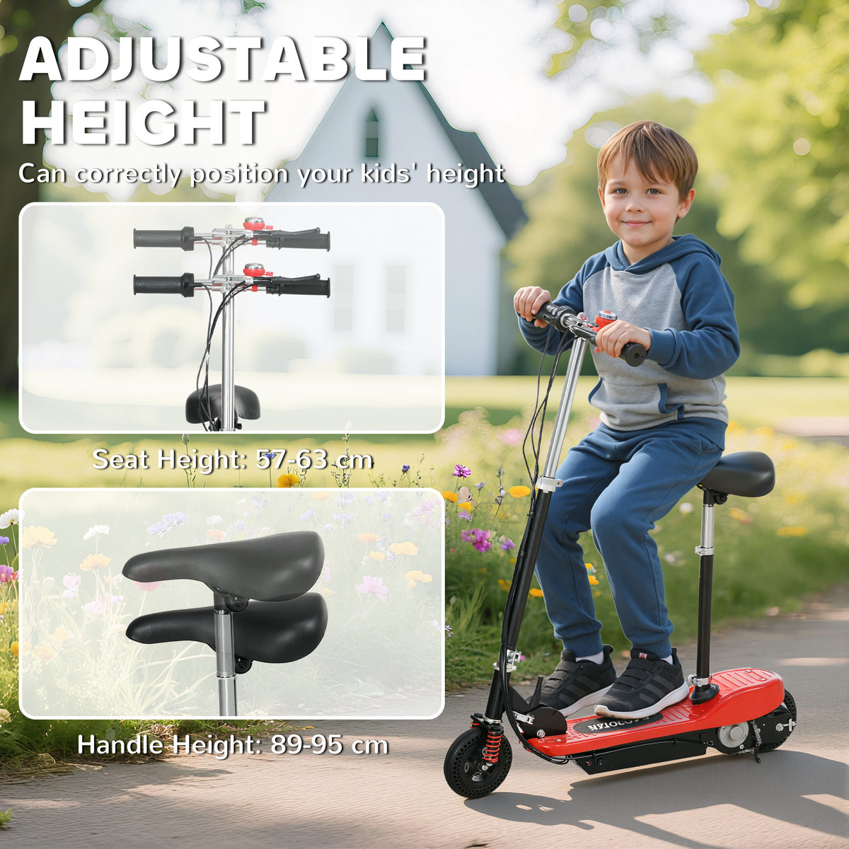 HOMCOM Steel Ride on Powered Scooter, Folding E-Scooter with Warning Bell, 15km/h Maximum Speed, for 6-14 Years Old, Red