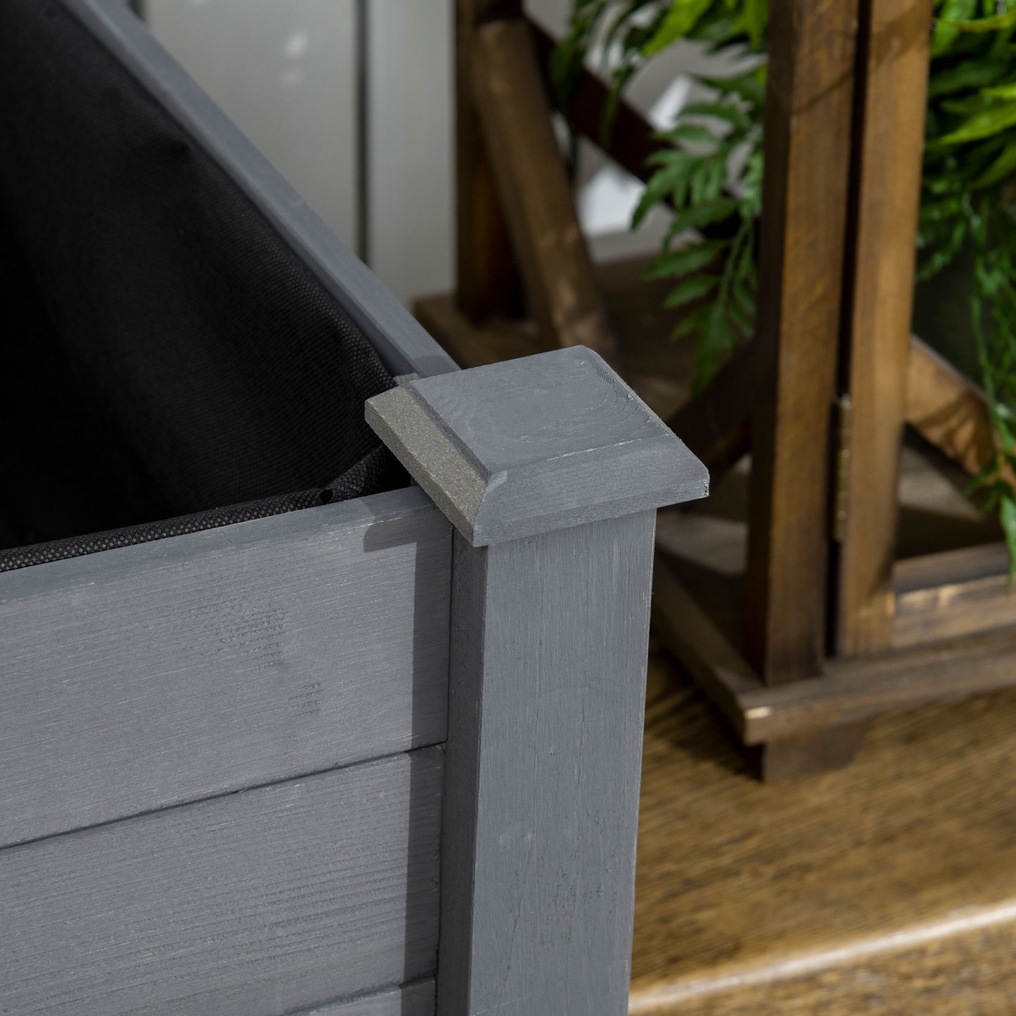 Outsunny Raised Bed for Garden, Wooden Elevated Planter Box with Bed Liner, for Flower Vegetable Herb, Dark Grey