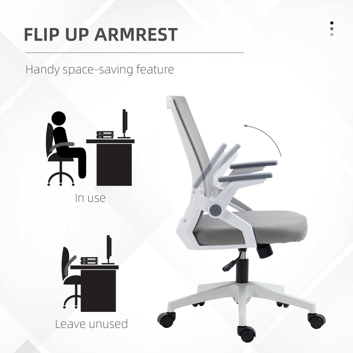 Vinsetto mesh office chair side view with armrests shown folding upward