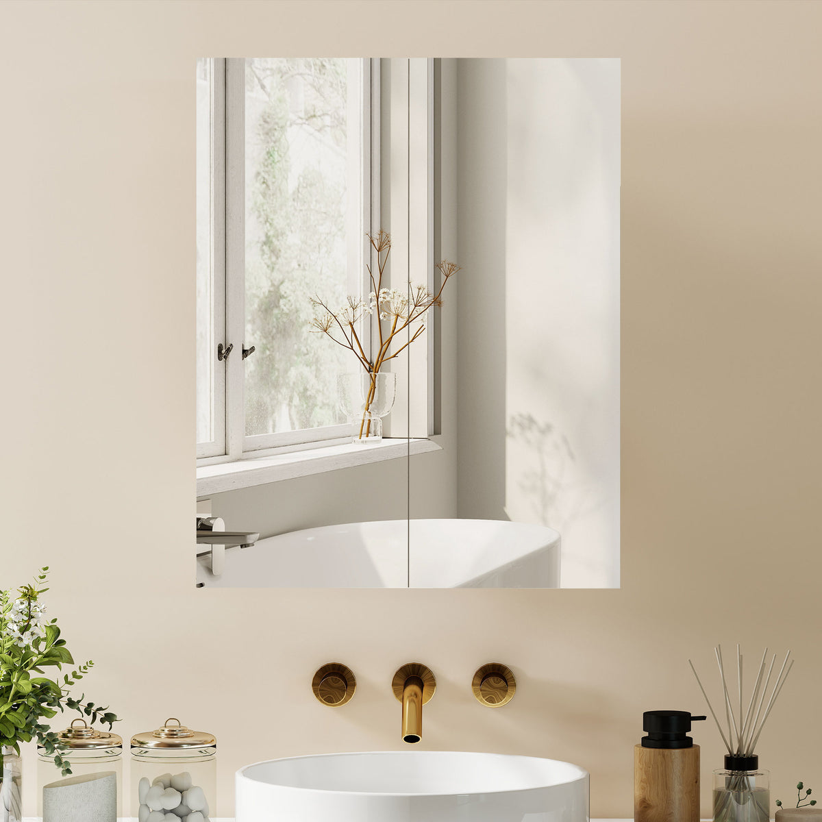 HOMCOM Wall Mounted Bathroom Mirror Storage Cabinet w/ Door Adjustable Shelf, White