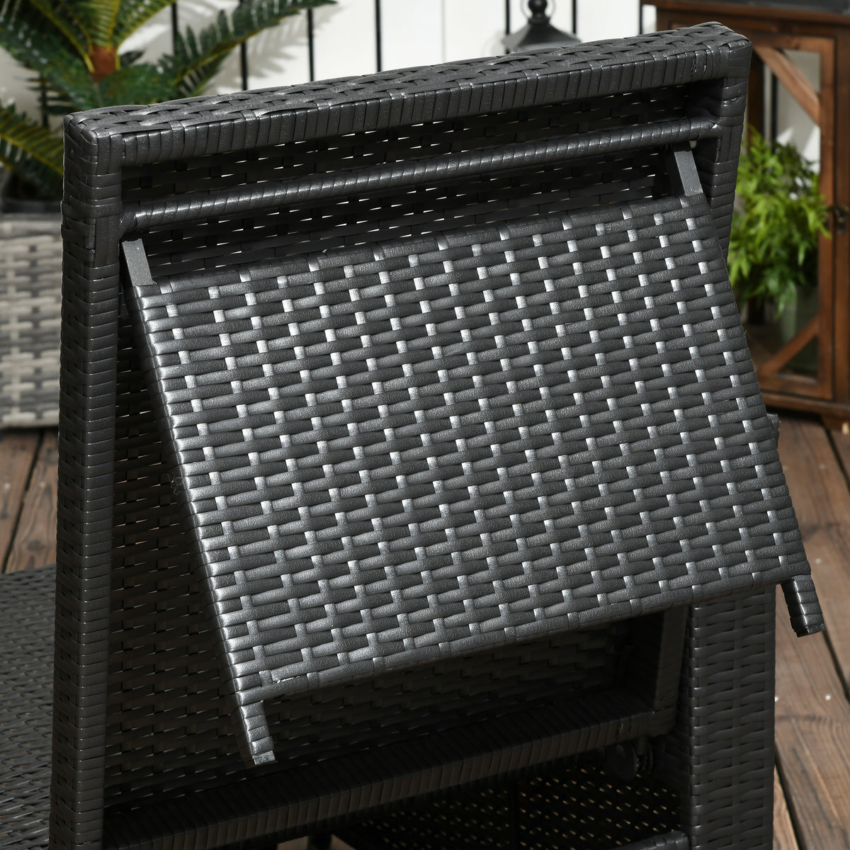 Outsunny 5PC PE Rattan Sun Lounger, 5-level Adjustable Recliner Sofa Bed with Storage Side Table and Footstools, Black