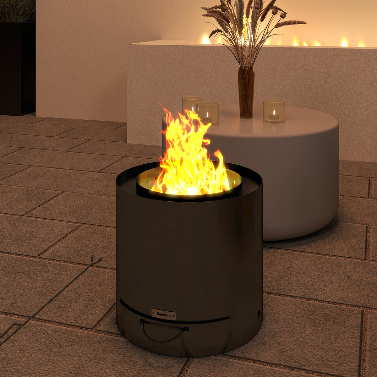 Outsunny Metal Wood-burning Fire Pit with Fire Poker - Black