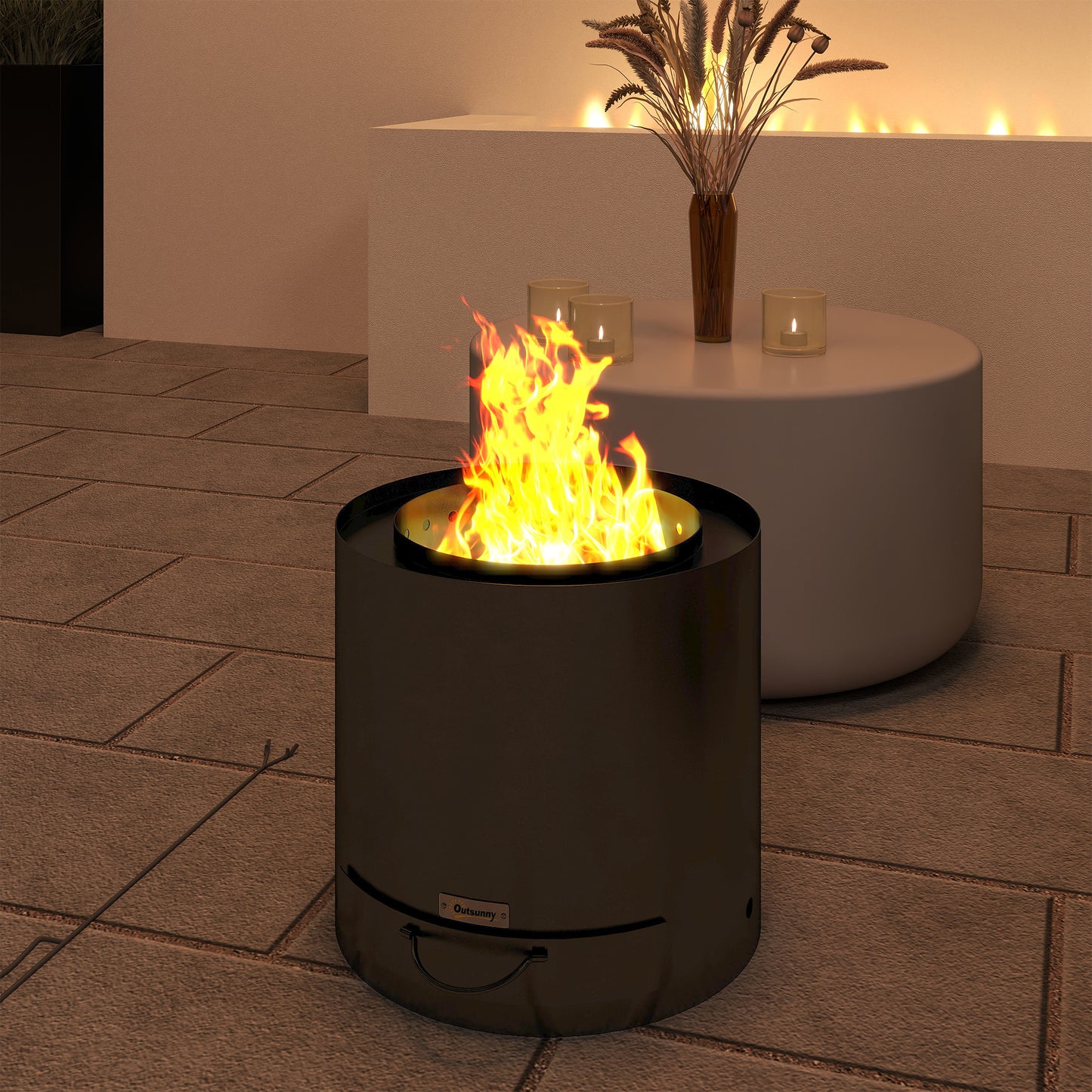Outsunny Metal Wood-burning Fire Pit with Fire Poker - Black