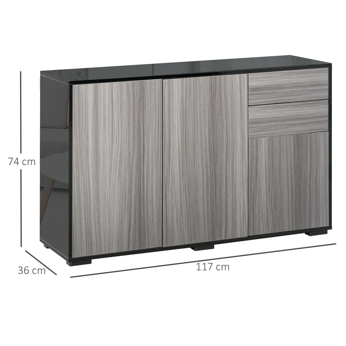 HOMCOM side cabinet, 117 cm wide, 74 cm tall and 36 cm deep