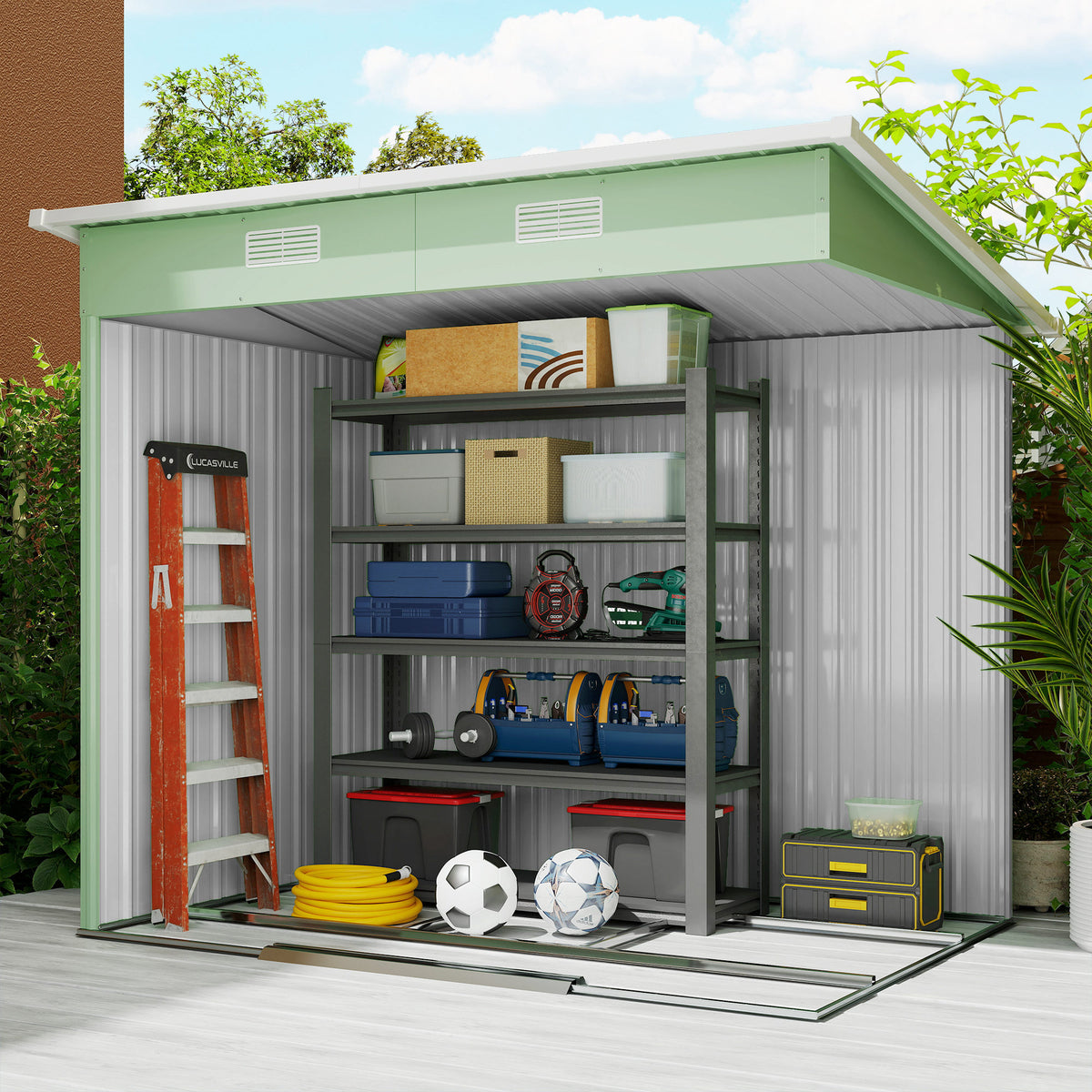 Outsunny 7 x 4ft Outdoor Garden Metal Storage Shed, Tool Storage Box for Backyard, Patio and Lawn, Light Green