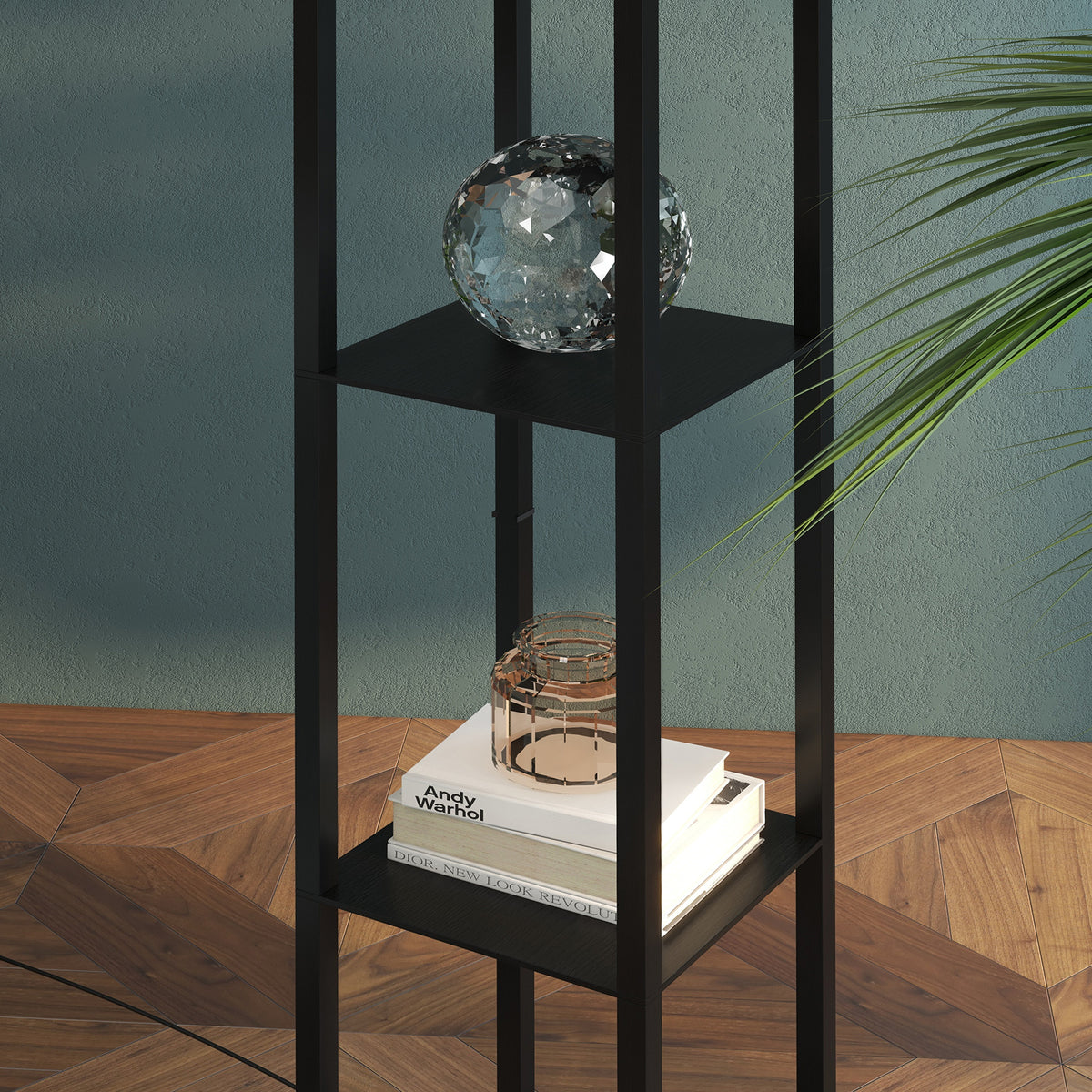HOMCOM 3-Tier Floor Lamp with Shelves and Storage, Modern Standing Lamp with Lampshade, Reading Light with Chain Switch for Living Room, Bedroom, Home Office, Bulb not Included, Black