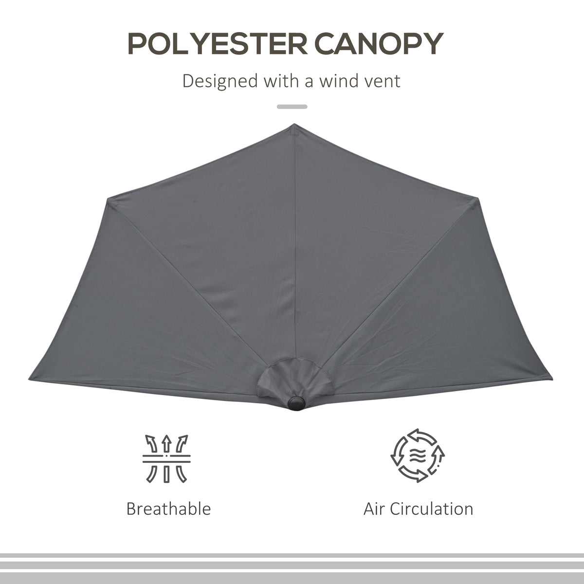 Gray polyester umbrella canopy with wind vent and breathable fabric