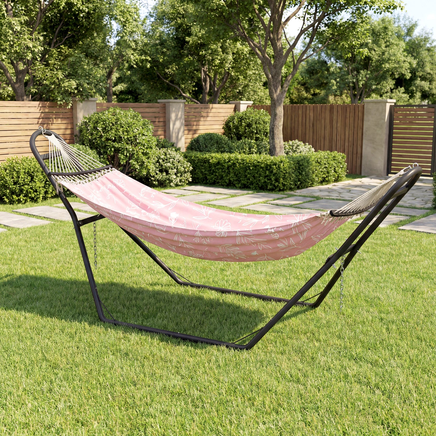 Outsunny 9ft Hammock Stand Adjustable Hammock Frame with Non-Slip Feet for Indoor Outdoor, 150 kg Capacity, Black