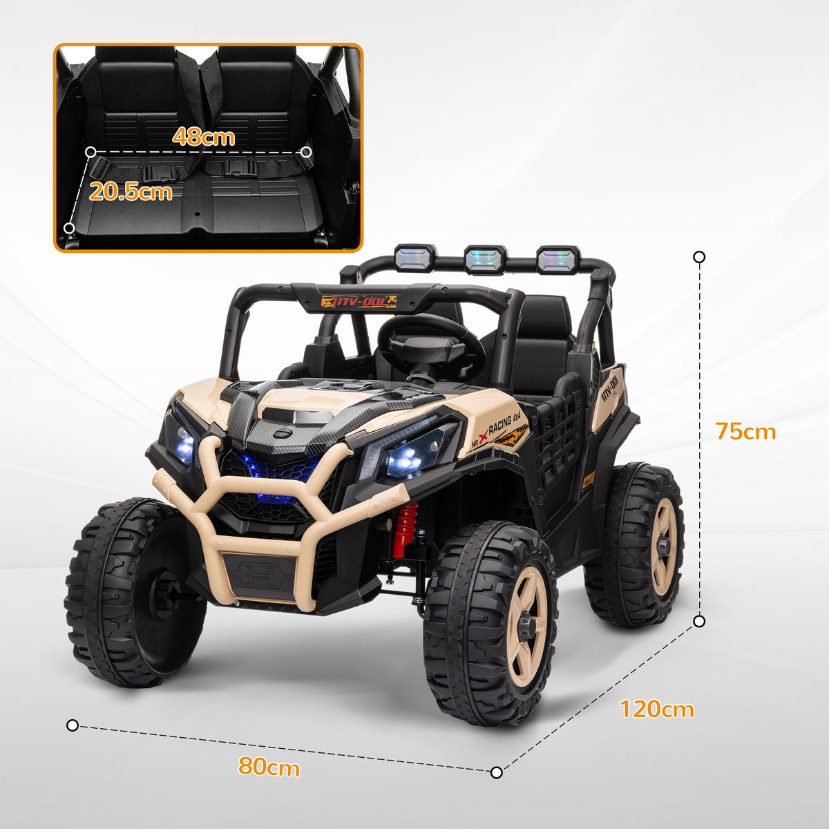 AIYAPLAY 24V 2 Seater Kids Electric Car with Remote Control, Suspension System, Slow Start, 3 Speeds, for 3-8 Years, Khaki