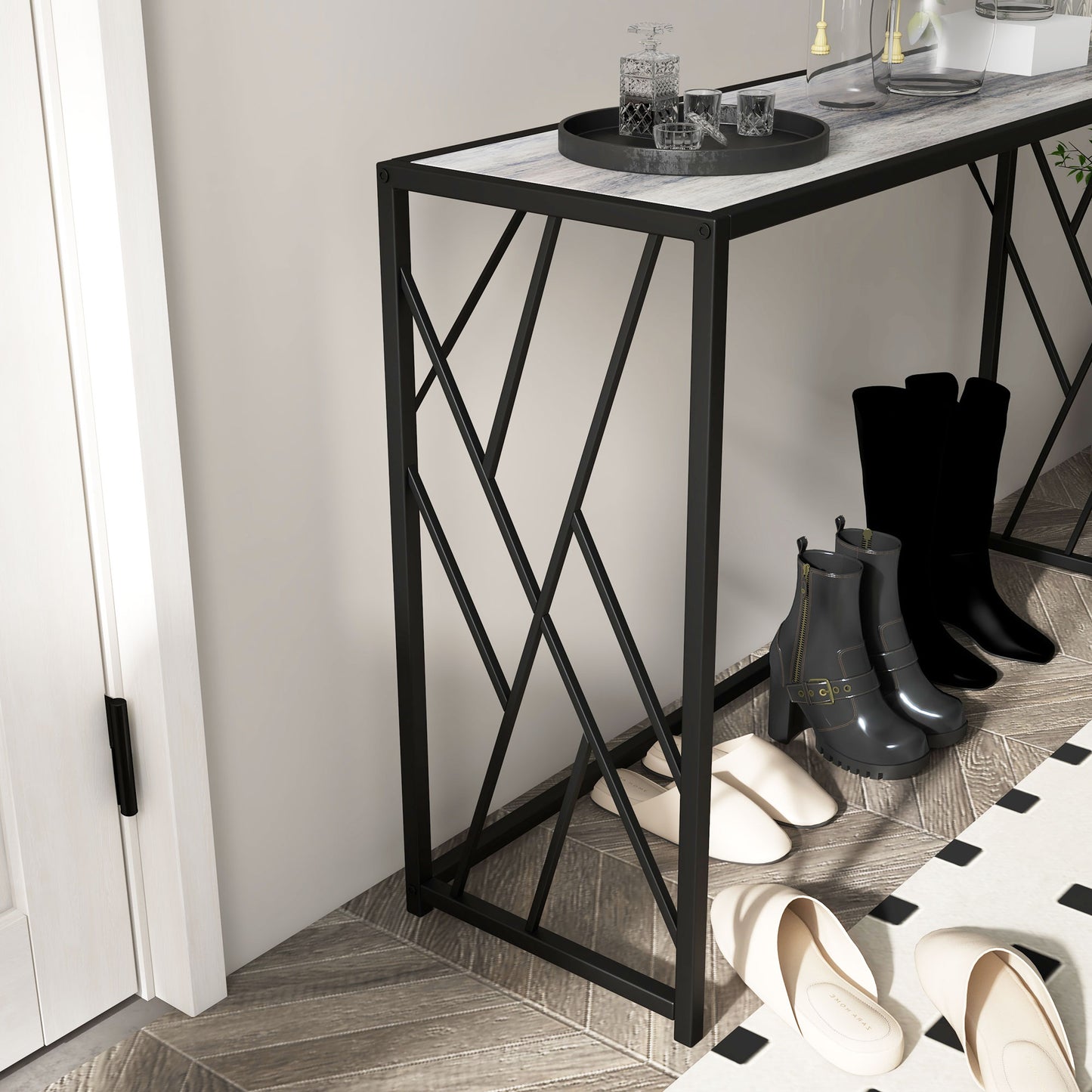 HOMCOM Console Table, Industrial Sofa Table with Metal Frame for Living Room, Hallway, 120 cm, Grey
