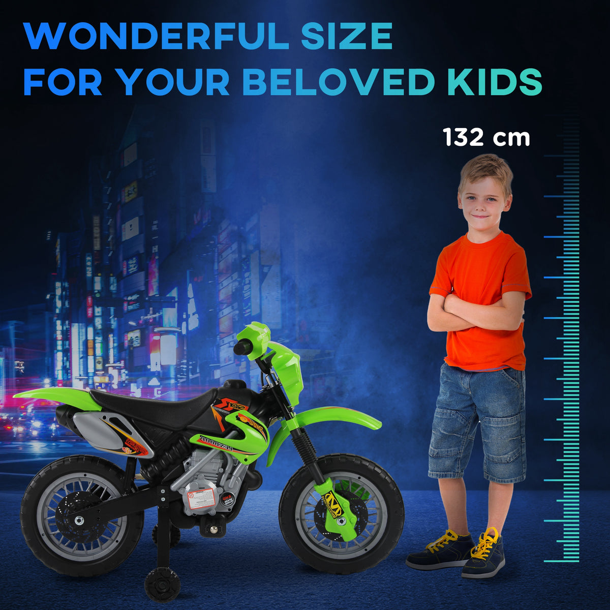 HOMCOM Kids Electric Motorbike, 6V Battery Powered Ride on Motorcycle with Training Wheels, Start-up Button, Pedal, Gift for Boys and Girls Ages 3-6 Years, Green