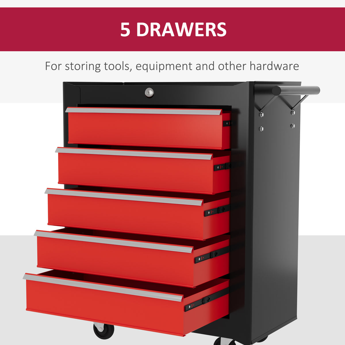 HOMCOM tool chest with five fully extended red drawers